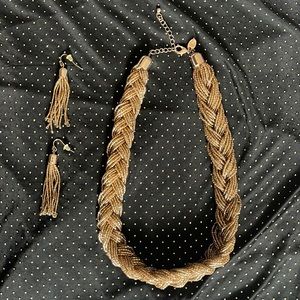 Charming Charlie- Gold braided Necklace and earring set